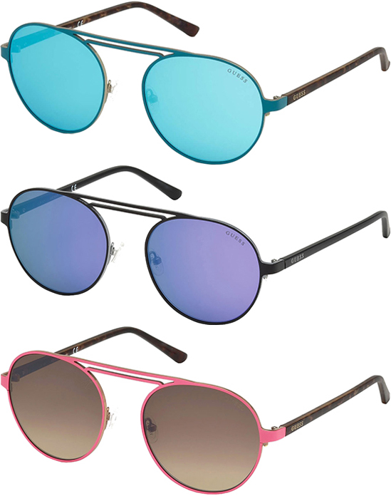 Guess Vintage Round Metal Brow Bar Pilot Sunglasses Women\'s Blue - GU3028 Guess Vintage Round Metal Brow Bar Pilot – Eyedictive main image 3